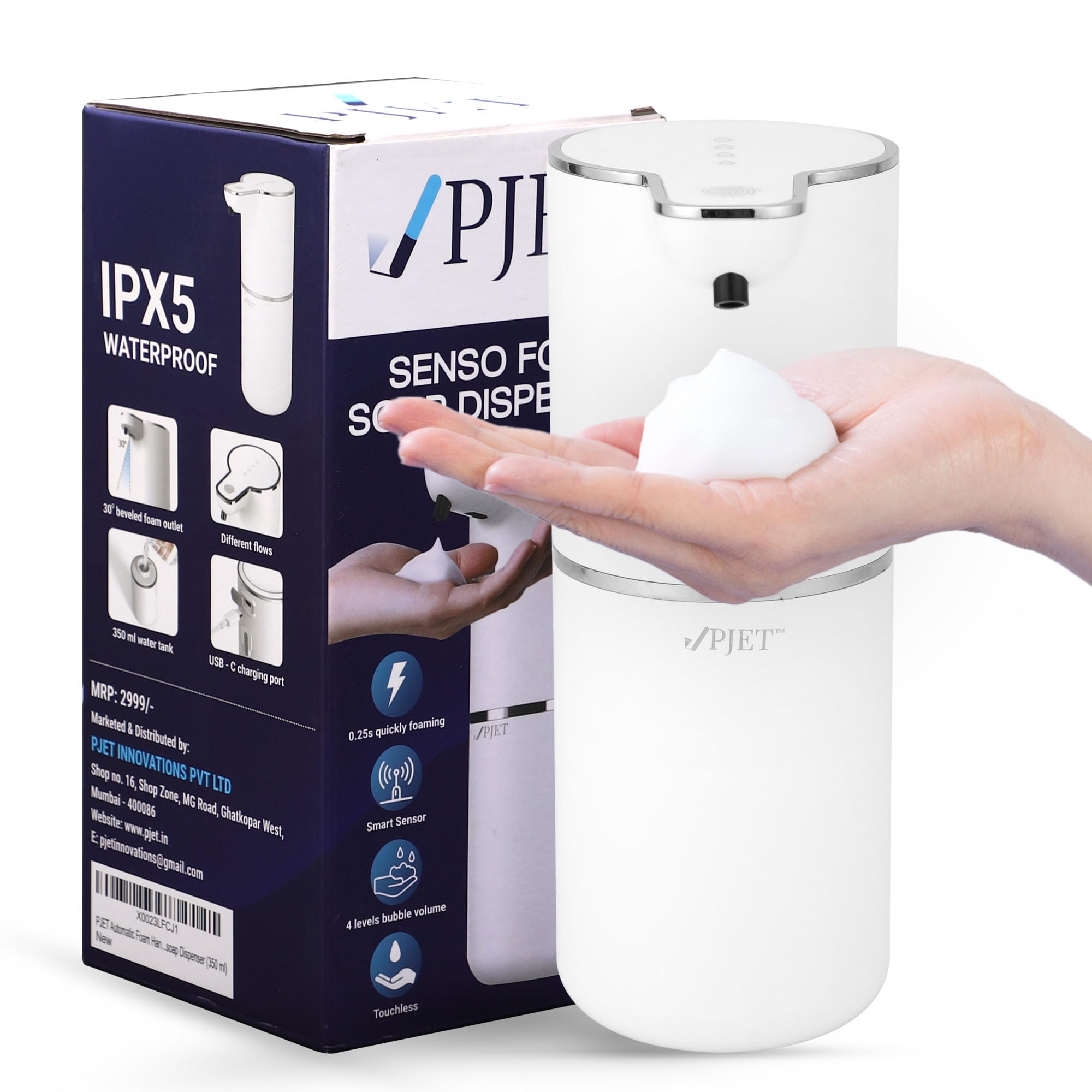Pjet Automatic Foam Handwash Dispenser | Smart Touchless Soap Holder For Bathroom, Office, Kitchen (350 Ml) Plastic